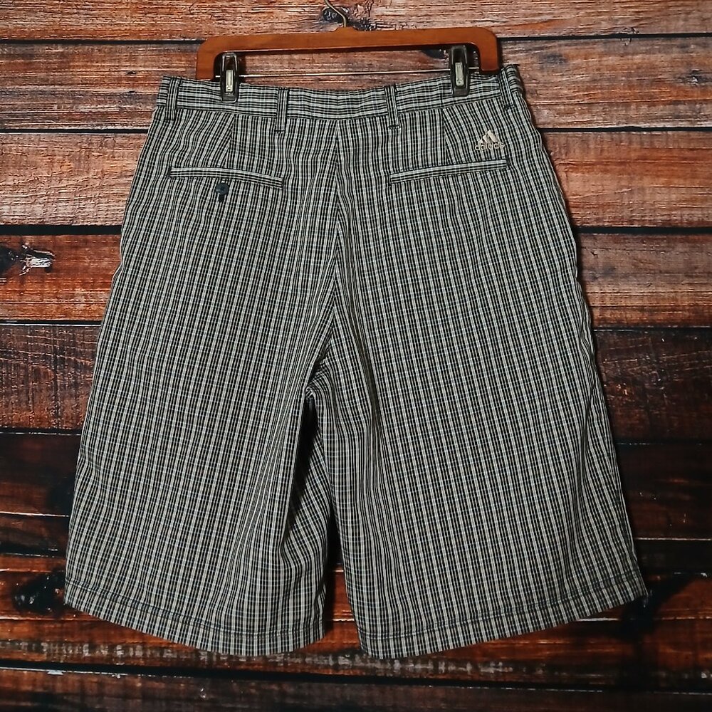 Adidas Golf Shorts Mens 34Tan Black Plaid Lightweight Performance Activewear - Picture 2 of 8